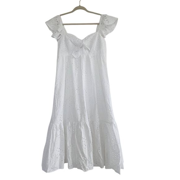 Lilly Pulitzer White Cotton Eyelet Embroidered Flutter Sleeve Midi Dress Size 10 - Picture 3 of 11
